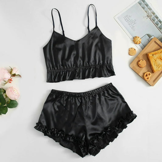 FRILL TRIM TUBE TOP &amp; SHORTS SET